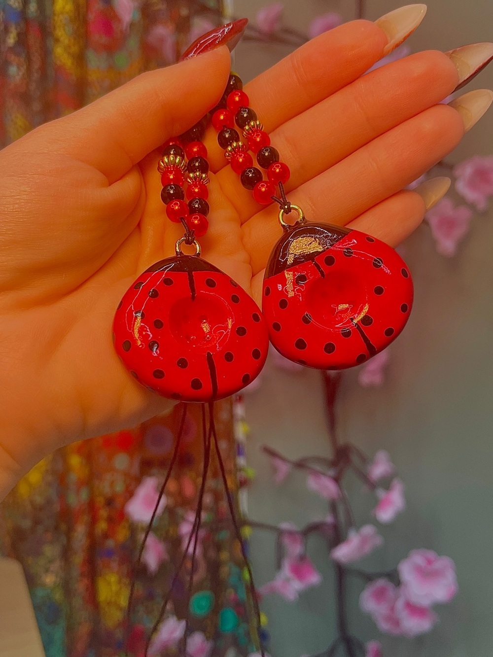 Handmade Red Ladybug Clay Pendant Necklace